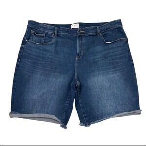 Lane Bryant Womens Denim Shorts Blue Size 24 Cuffed Raw Hem Mid Rise
